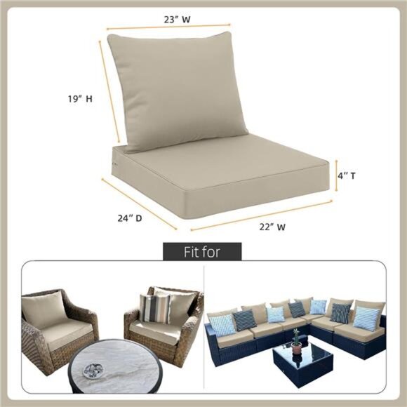 outdoor patio seat cushion set waterproof fade resistant deep chair sofa pillows - Picture 3 of 7